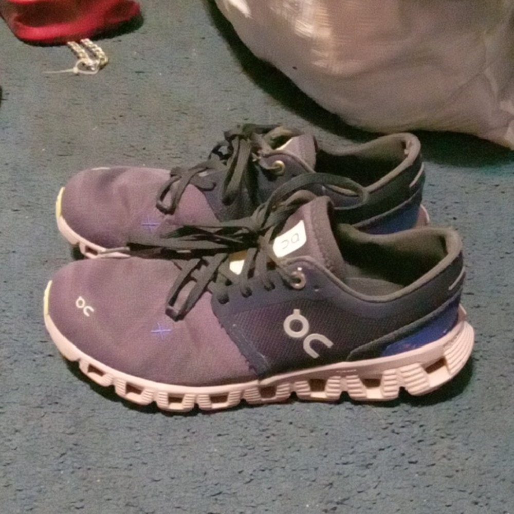 On Running Athletic Shoes in Navy and White